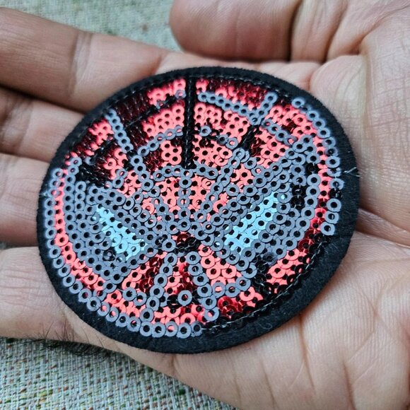 Lot of 4 Patches Red Sequins Sewing On Patches Red/Black Spider Web Round Patch - Picture 2 of 10